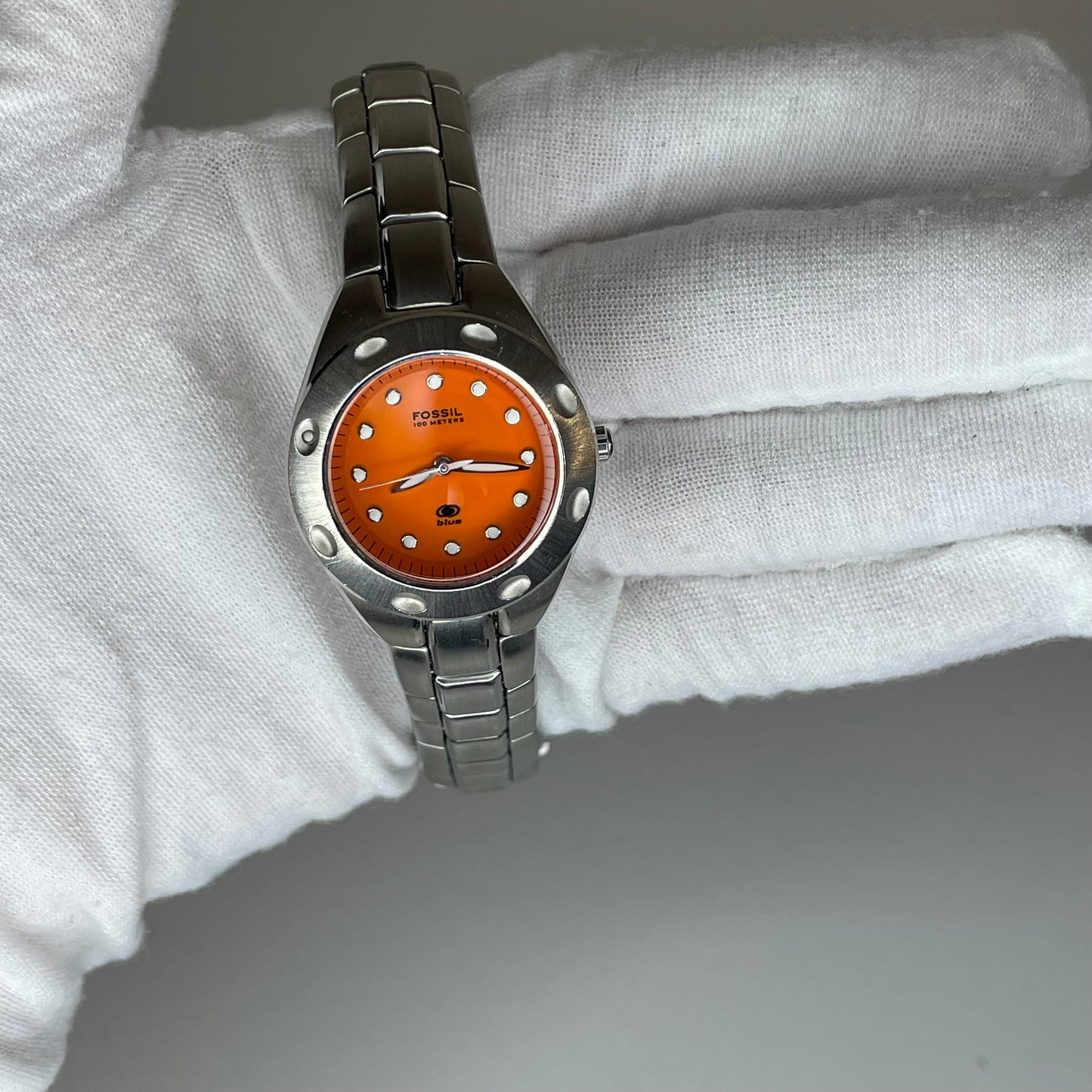 Reloj Fossil Mujer Blue AM-3354 Orange Dial 100M Año 2003