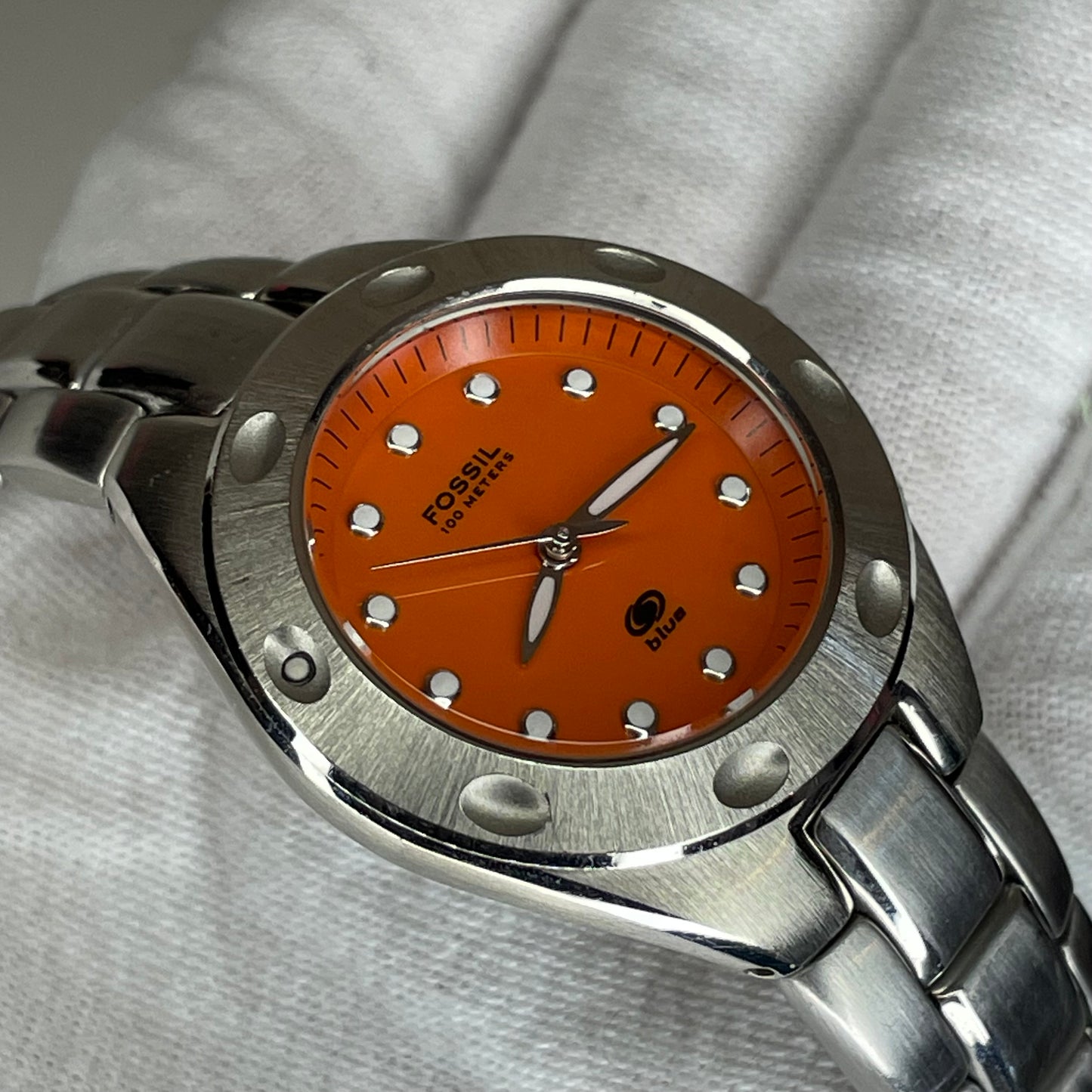 Reloj Fossil Mujer Blue AM-3354 Orange Dial 100M Año 2003