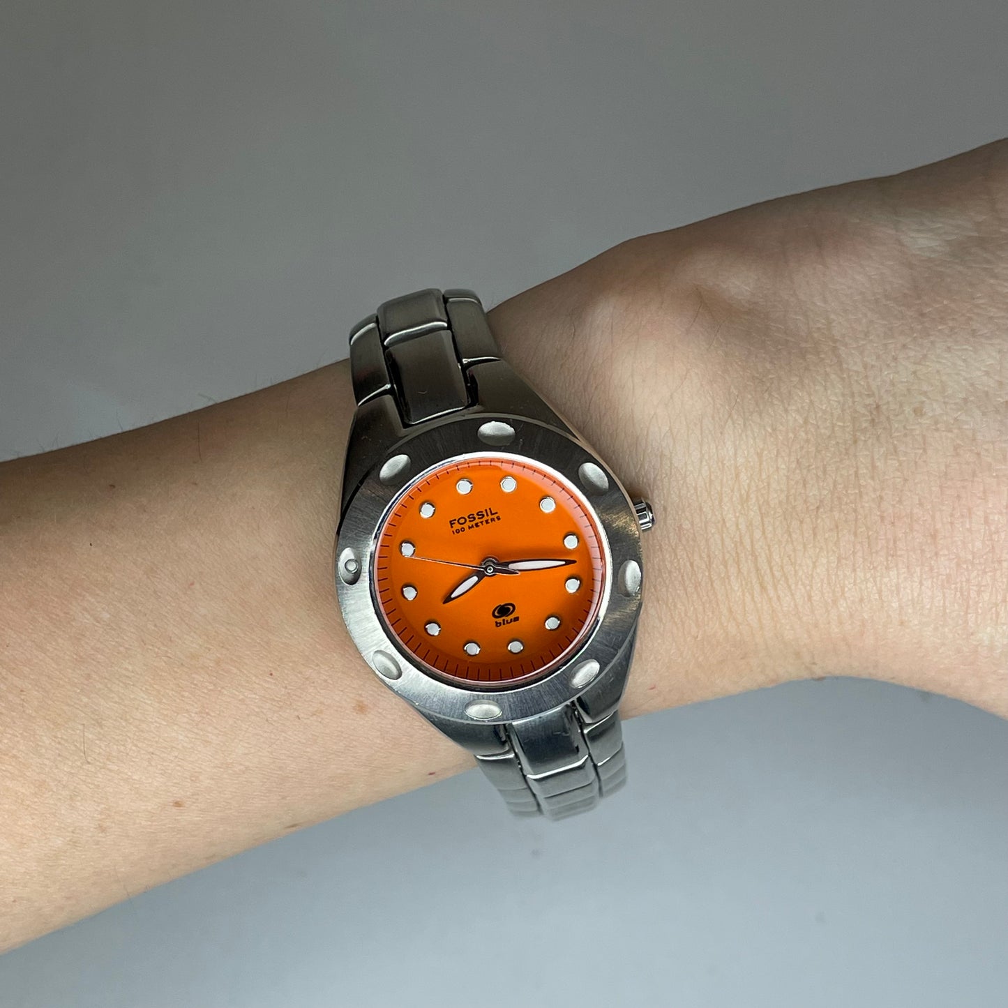 Reloj Fossil Mujer Blue AM-3354 Orange Dial 100M Año 2003