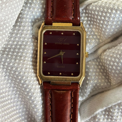 Reloj CG Bienne Swiss Mujer Cuarzo Años 90 Burdeos Pulsera Original