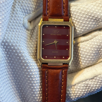 Reloj CG Bienne Swiss Mujer Cuarzo Años 90 Burdeos Pulsera Original