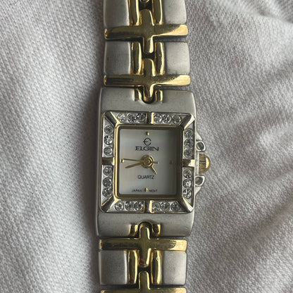 Reloj Joya ELGIN Mujer Rectangular TwoTone Cristales 90s