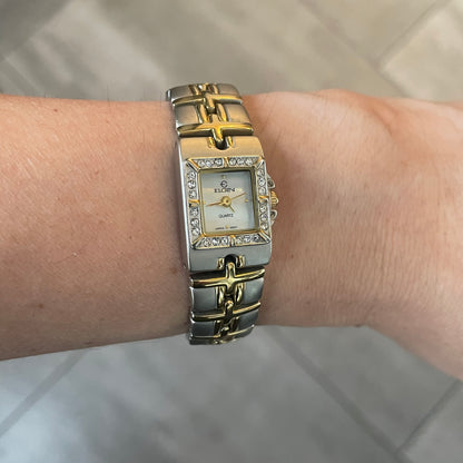Reloj Joya ELGIN Mujer Rectangular TwoTone Cristales 90s