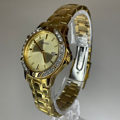 Reloj Joya SEIKO Dorado con Bisel de 22 Cristales Elab. en marzo de 2004 Impecable
