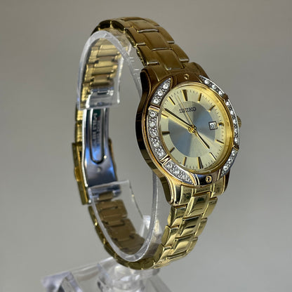 Reloj Joya SEIKO Dorado con Bisel de 22 Cristales Elab. en marzo de 2004 Impecable