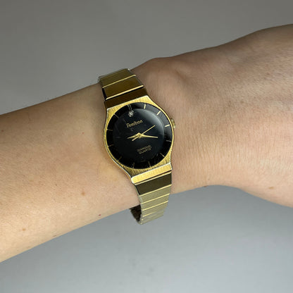 Reloj joya Armitron Diamond Quartz Año 1990 aprox. Dial negro y pulsera original
