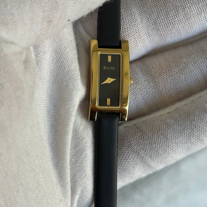 Reloj Joya Bulova Mujer Rectangular Negro Dorado Año 2002 Compacto