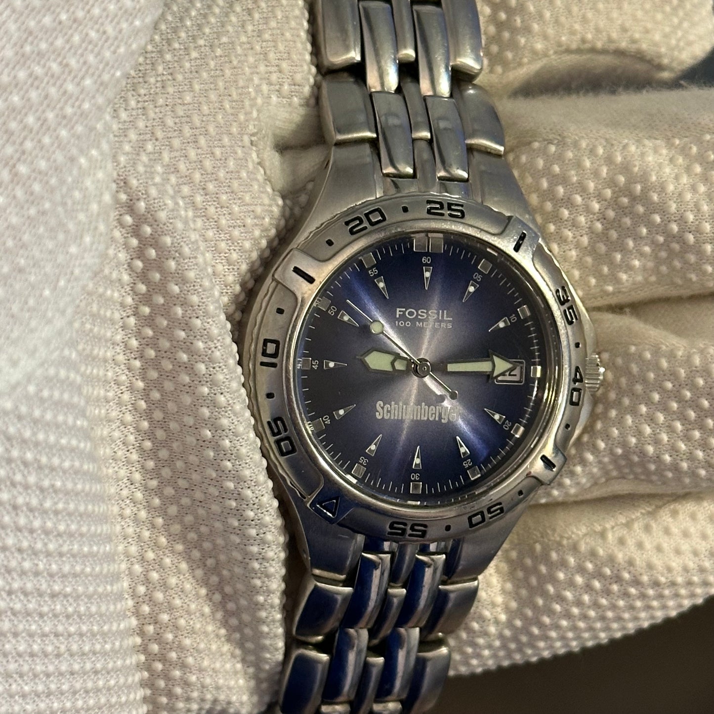 Reloj Fossil Schlumberger HOMBRE Azul Acero 2000s Corporativo RARO