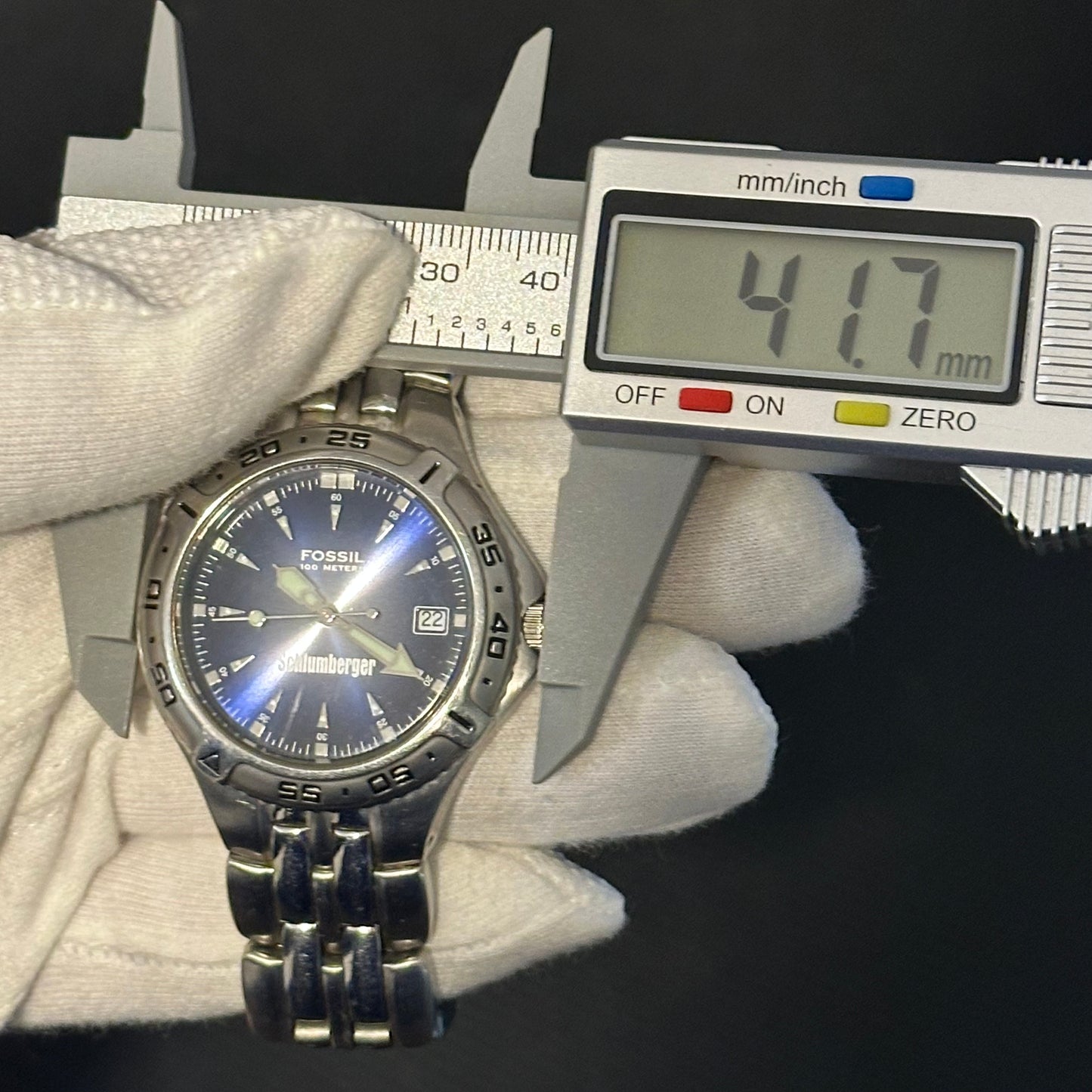 Reloj Fossil Schlumberger HOMBRE Azul Acero 2000s Corporativo RARO