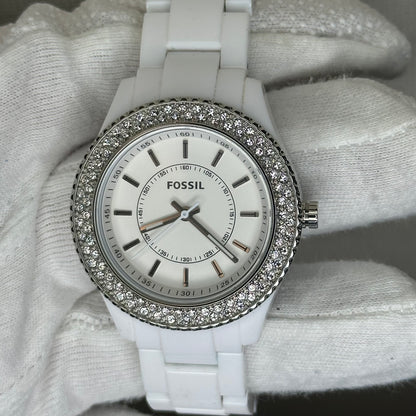 Reloj Fossil ES2444 Mujer Año 2011 Blanco Bisel de Cristales ESCASO