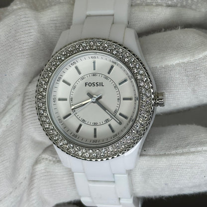 Reloj Fossil ES2444 Mujer Año 2011 Blanco Bisel de Cristales ESCASO
