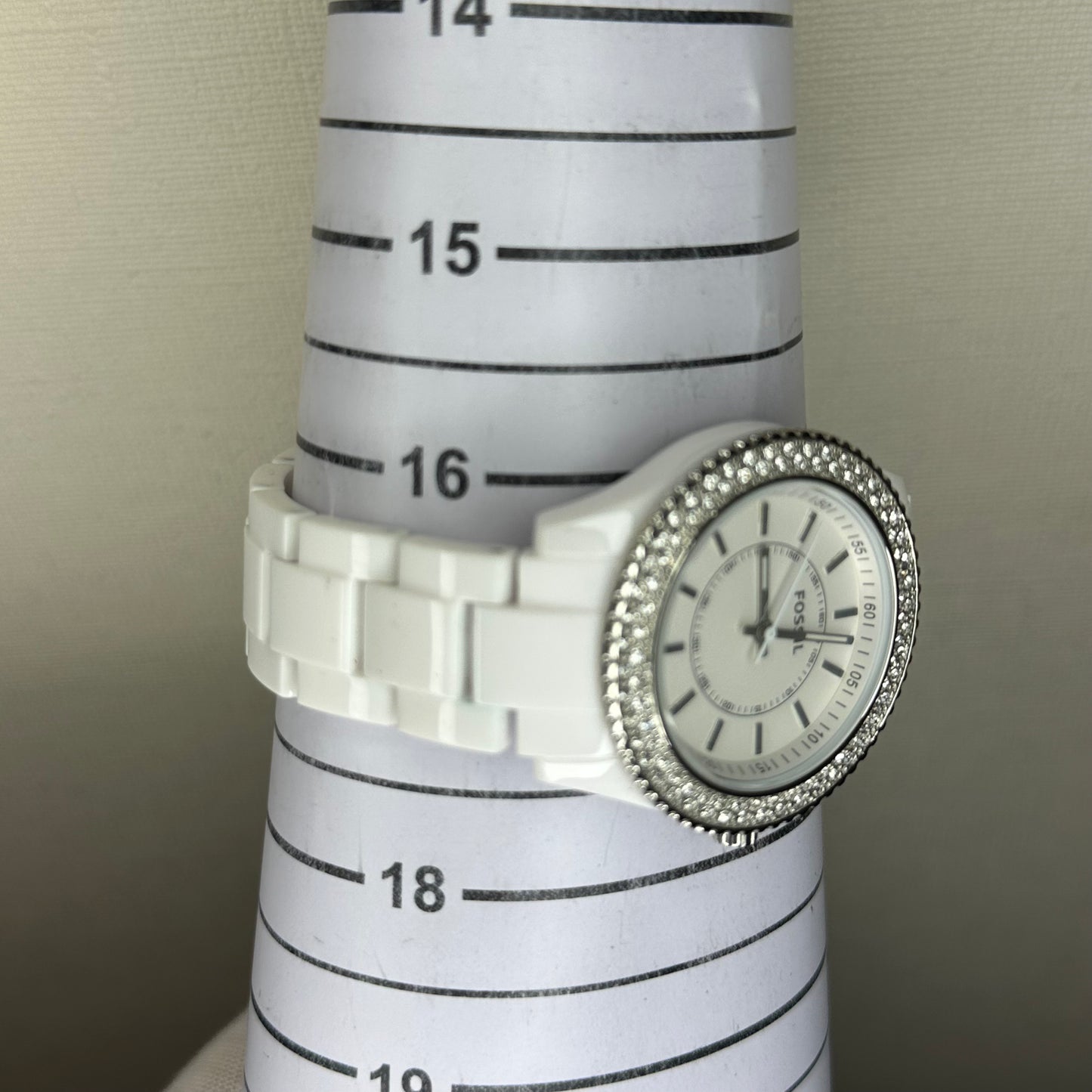 Reloj Fossil ES2444 Mujer Año 2011 Blanco Bisel de Cristales ESCASO