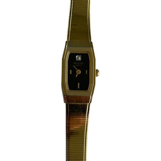 Bulova Mujer Diamond Duets Negro y Dorado Año 1988