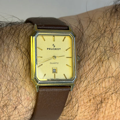 Reloj Peugeot Quartz Hombre Rectangular 1988 Dial Texturizado ÚNICO
