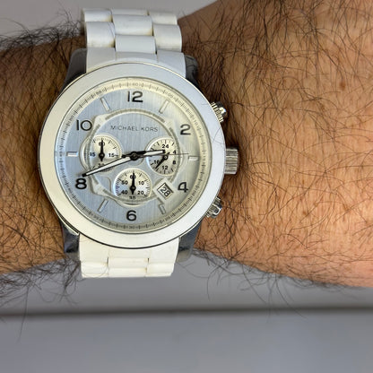 Michael Kors MK-8108 Cronógrafo Blanco 2011 | 45 mm | Brazalete Integrado