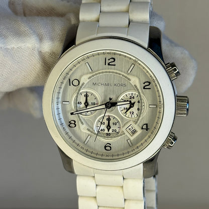 Michael Kors MK-8108 Cronógrafo Blanco 2011 | 45 mm | Brazalete Integrado