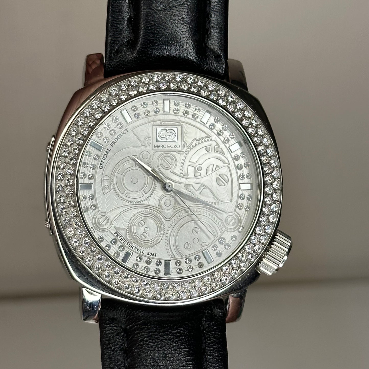 Marc Ecko 2011 Dial arquitectónico nacarado 42 mm pulsera original firmada ÚNICO