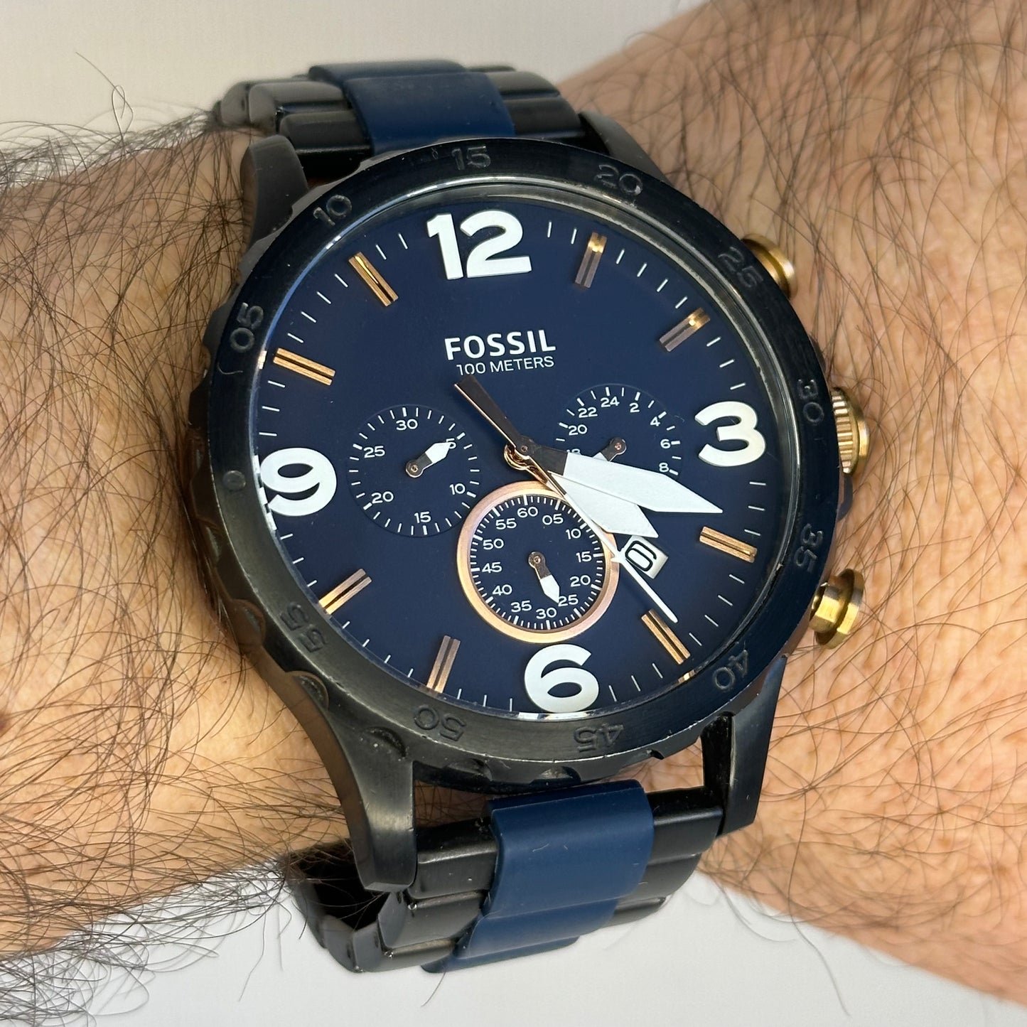 Reloj Fossil JR1494 Cronógrafo Oversized 2015 Azul Cobre 50 mm Pulsera Original