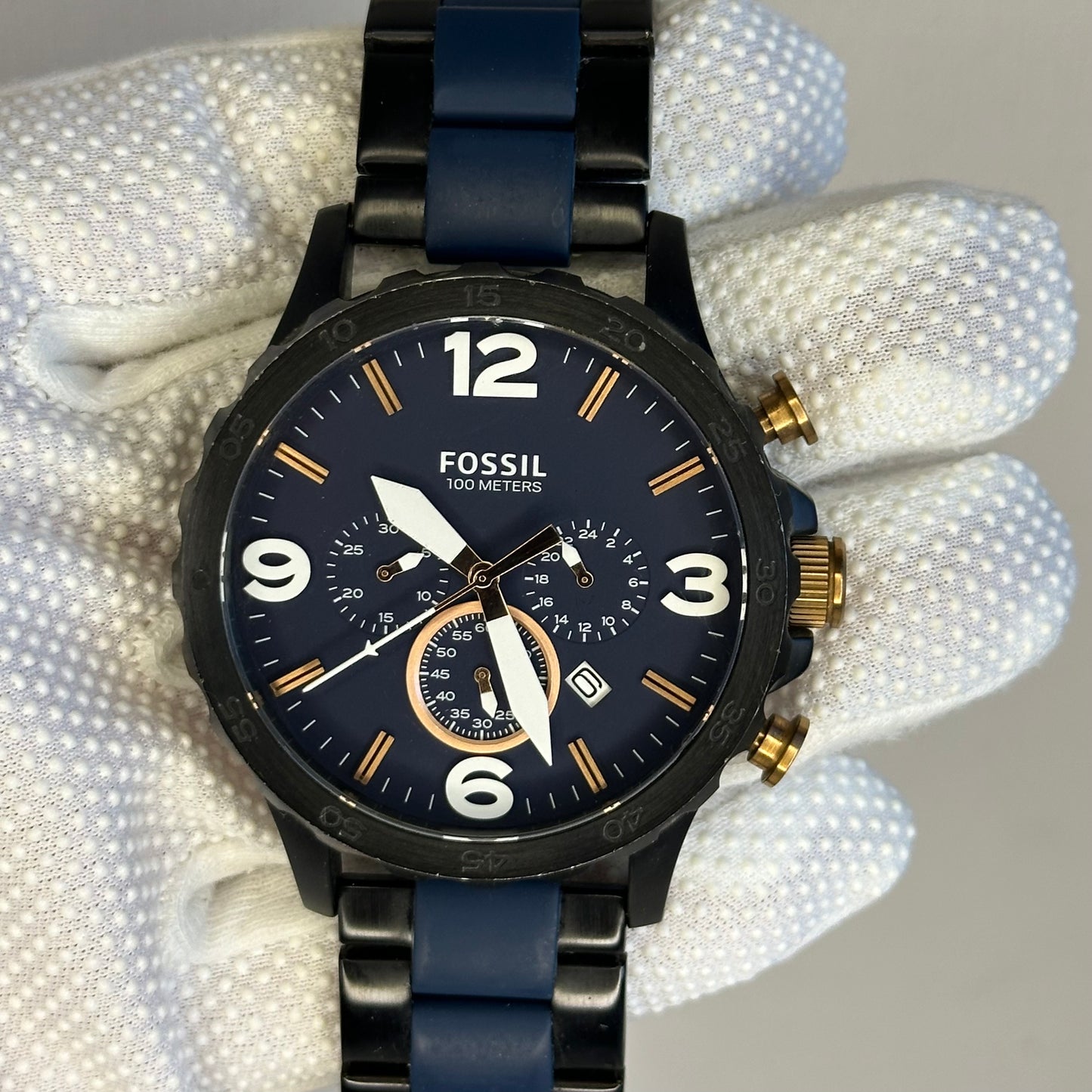 Reloj Fossil JR1494 Cronógrafo Oversized 2015 Azul Cobre 50 mm Pulsera Original