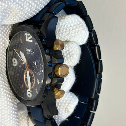 Reloj Fossil JR1494 Cronógrafo Oversized 2015 Azul Cobre 50 mm Pulsera Original
