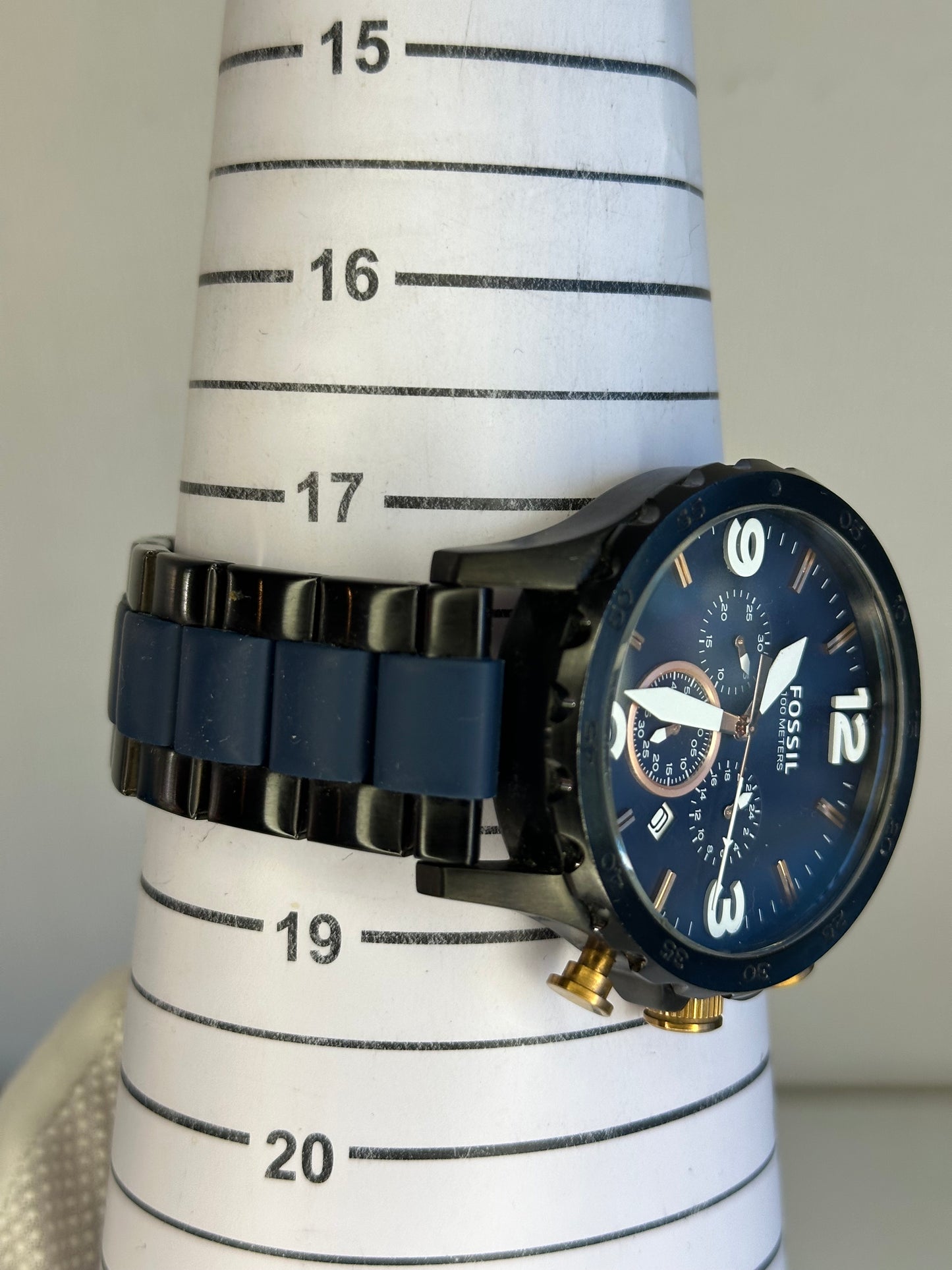 Reloj Fossil JR1494 Cronógrafo Oversized 2015 Azul Cobre 50 mm Pulsera Original