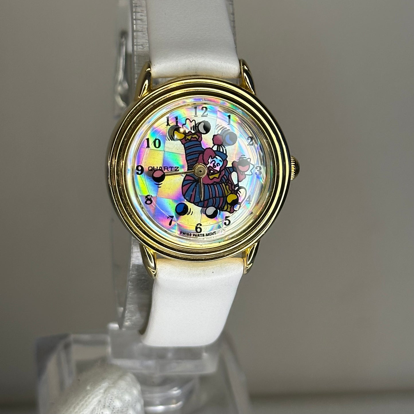 Reloj St. Laurent Co. Payaso Malabarista Holográfico Mujer Segundero Disco Años 90´s ÚNICO