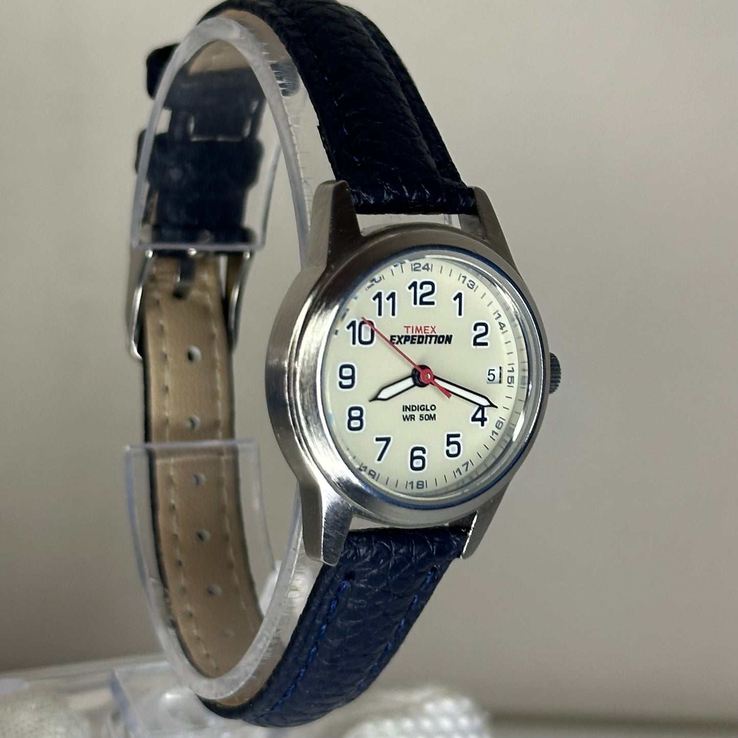 Reloj Timex Expedition Mujer S6 NOS (junio 2008) Indiglo 27 mm Esfera crema