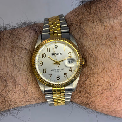 Reloj Benrus BN536 Hombre TwoTone 1992 Bisel Estriado 36 mm