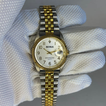Reloj Benrus BN536 Hombre TwoTone 1992 Bisel Estriado 36 mm