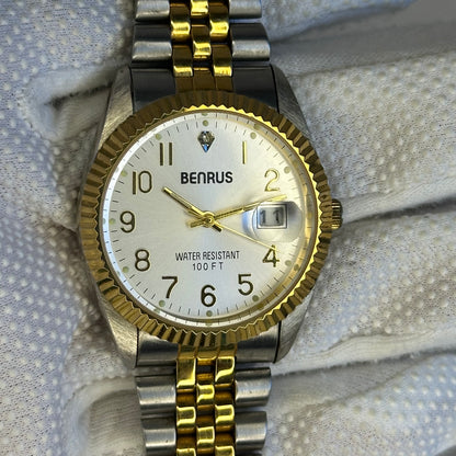 Reloj Benrus BN536 Hombre TwoTone 1992 Bisel Estriado 36 mm