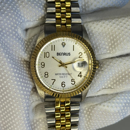 Reloj Benrus BN536 Hombre TwoTone 1992 Bisel Estriado 36 mm