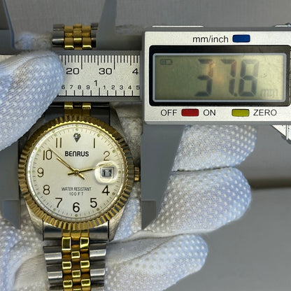 Reloj Benrus BN536 Hombre TwoTone 1992 Bisel Estriado 36 mm