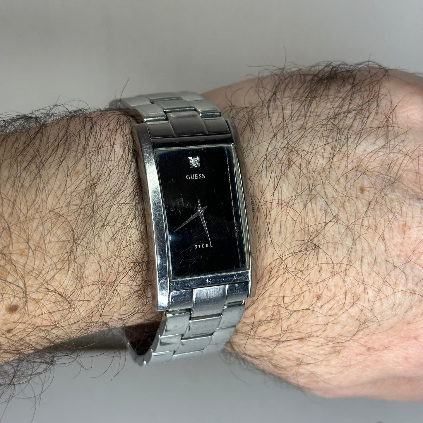 Reloj Grande Guess Steel Hombre Diamond Dial Rectangular 2006 Muy Escaso LEER