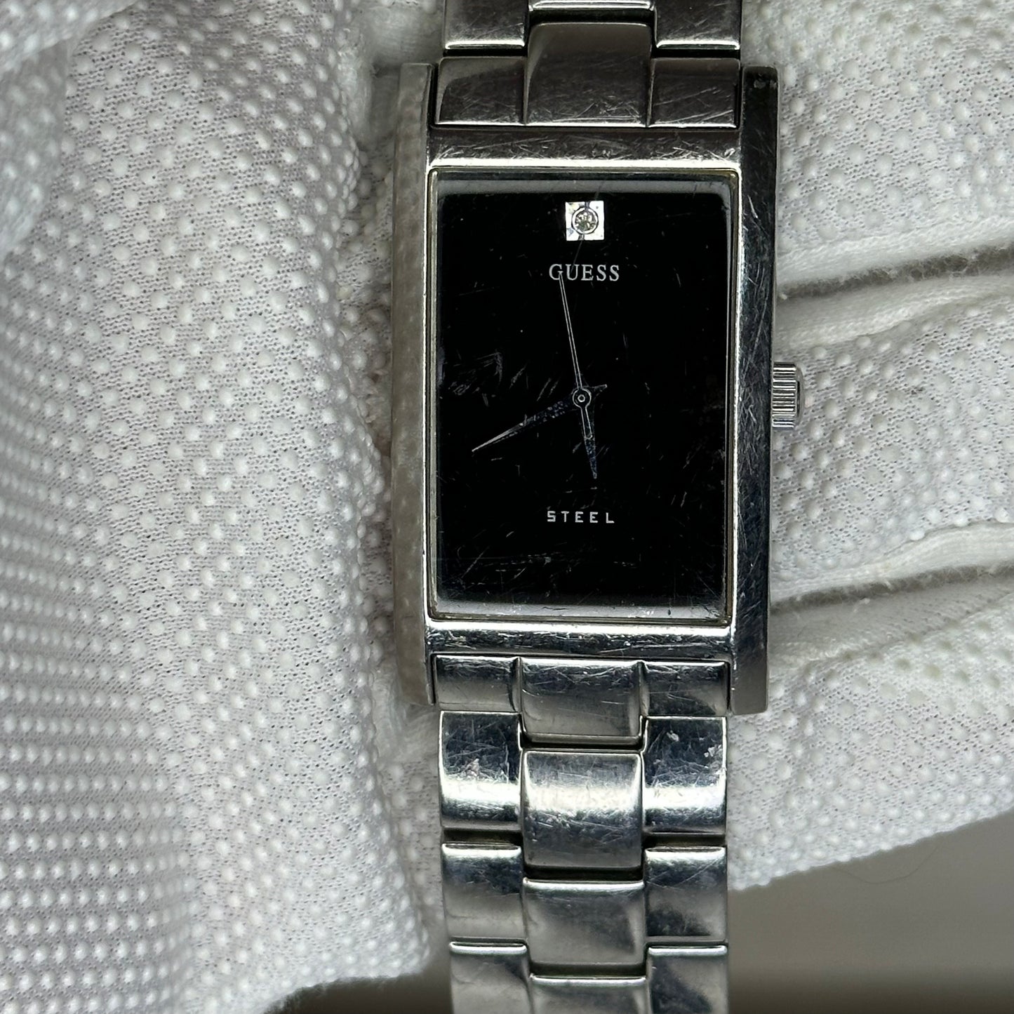 Reloj Grande Guess Steel Hombre Diamond Dial Rectangular 2006 Muy Escaso LEER