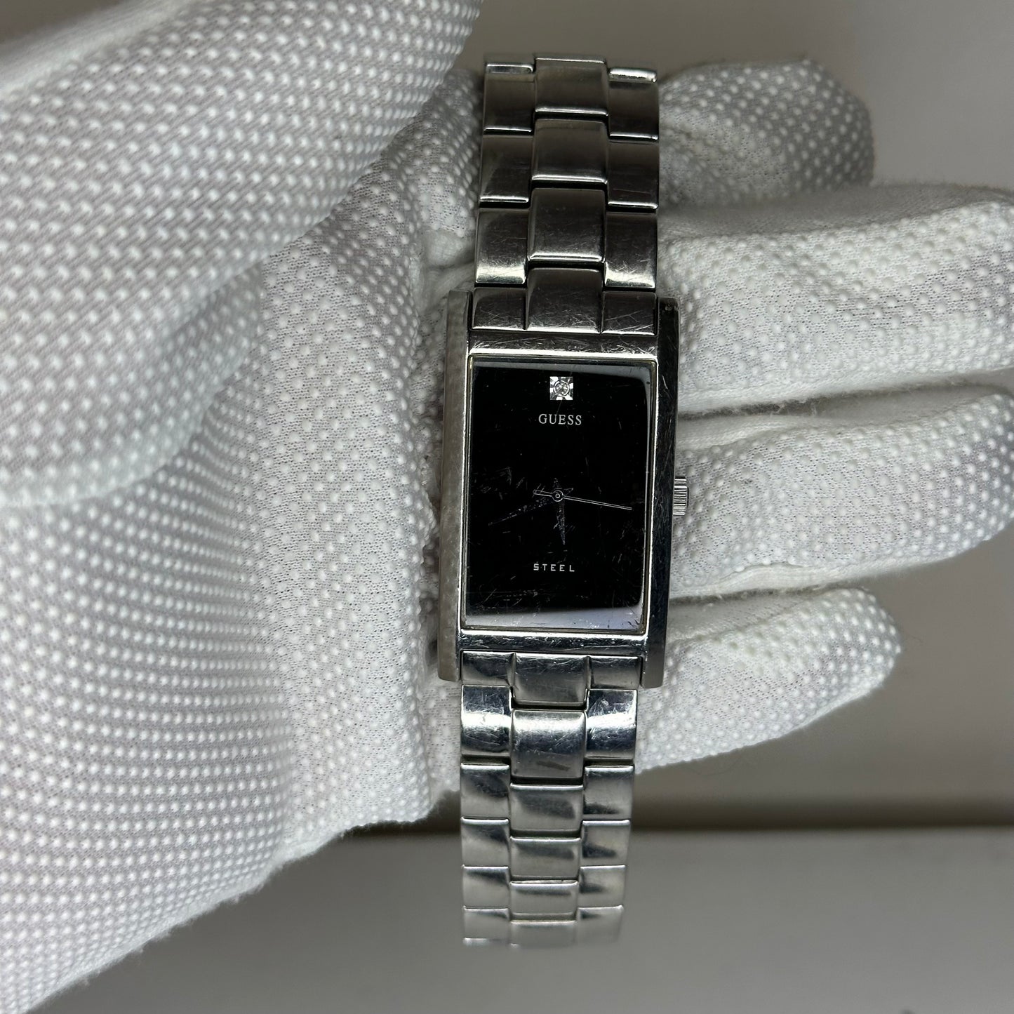 Reloj Grande Guess Steel Hombre Diamond Dial Rectangular 2006 Muy Escaso LEER