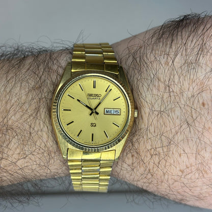 Reloj Seiko SQ Quartz Hombre 5H23-802L Gold Dial | Mayo de 1986