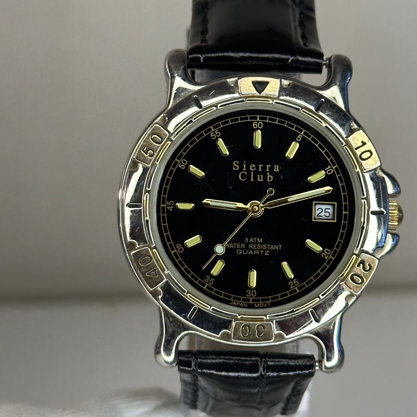 Reloj Sierra Club 4360 Quartz Date Bicolor Black Dial Japón Movt (1998)