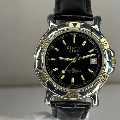Reloj Sierra Club 4360 Quartz Date Bicolor Black Dial Japón Movt (1998)