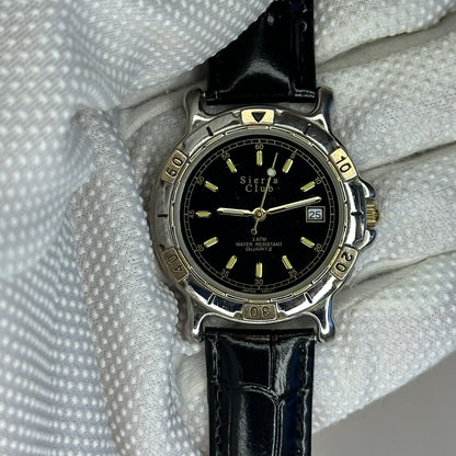 Reloj Sierra Club 4360 Quartz Date Bicolor Black Dial Japón Movt (1998)