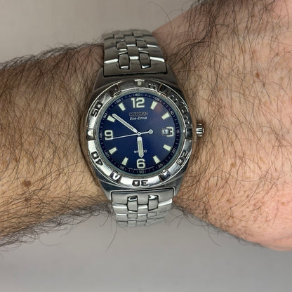 Reloj Citizen Eco-Drive Año 2003  WR200 Azul Sunburst | E110 | Acumulador Nuevo | 42 mm