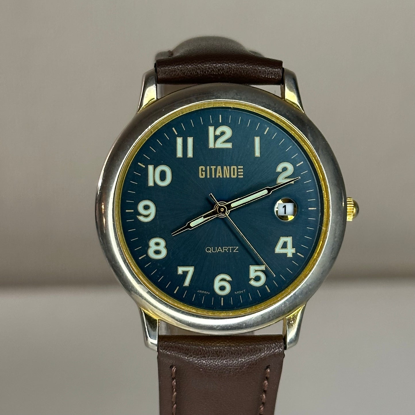 Reloj Gitano Quartz 9738 | Dial Azul Petróleo Sunburst Bicolor | Japan Movt. 1990