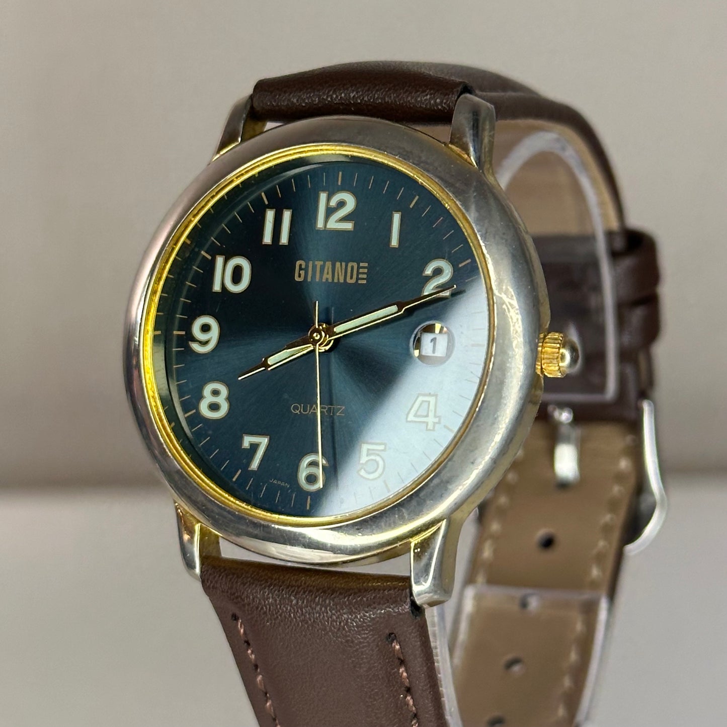 Reloj Gitano Quartz 9738 | Dial Azul Petróleo Sunburst Bicolor | Japan Movt. 1990