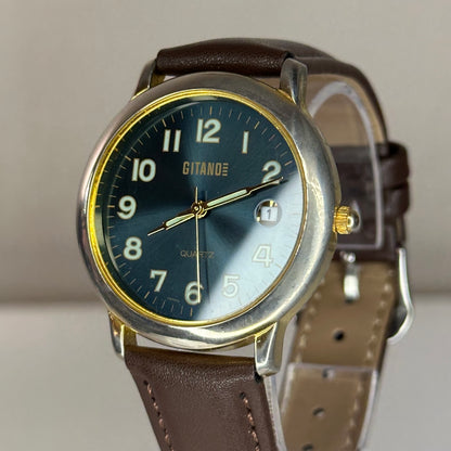 Reloj Gitano Quartz 9738 | Dial Azul Petróleo Sunburst Bicolor | Japan Movt. 1990