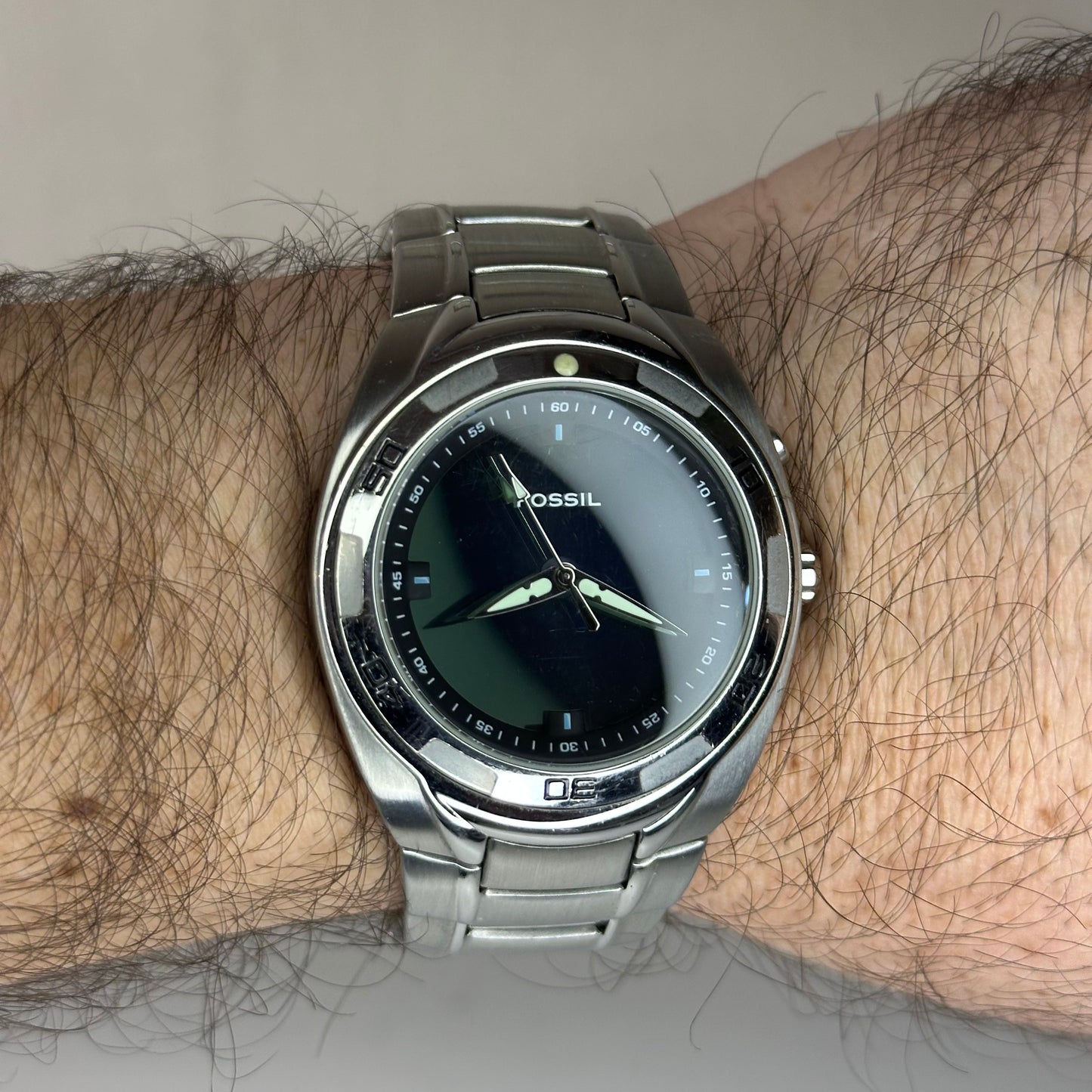 Reloj Fossil Kaleido AM-3759 Año 2004 | Dial Electrónico Bicolor Perla y Azul Degradé | 41mm RARO