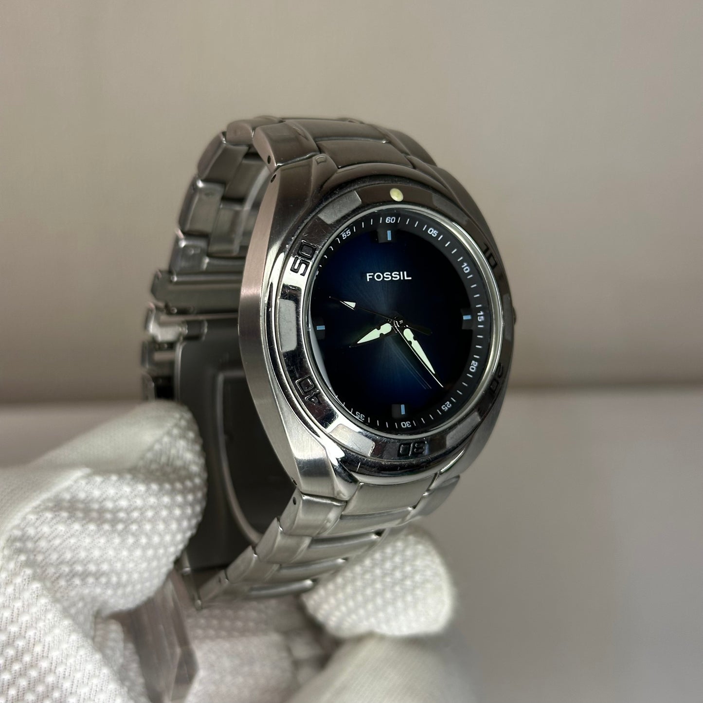 Reloj Fossil Kaleido AM-3759 Año 2004 | Dial Electrónico Bicolor Perla y Azul Degradé | 41mm RARO