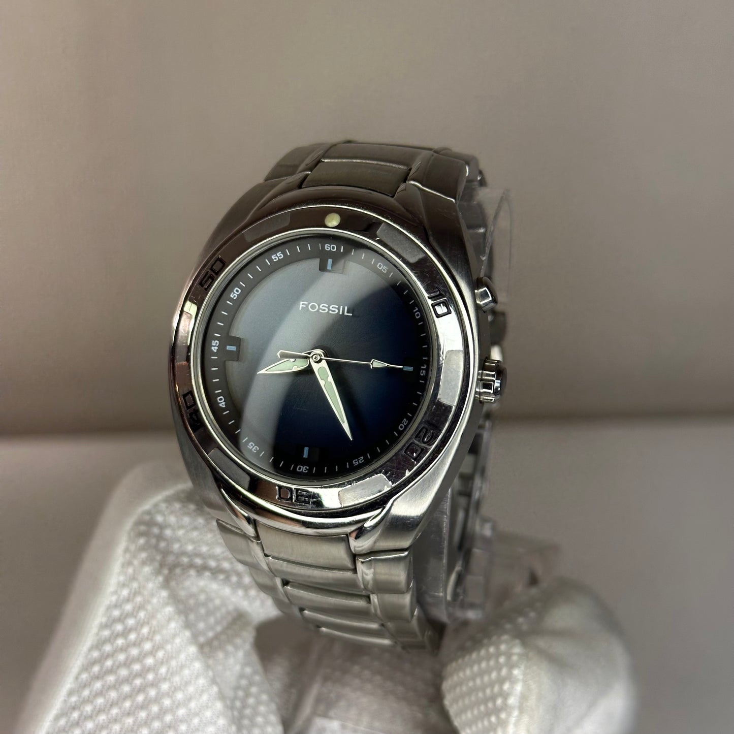 Reloj Fossil Kaleido AM-3759 Año 2004 | Dial Electrónico Bicolor Perla y Azul Degradé | 41mm RARO
