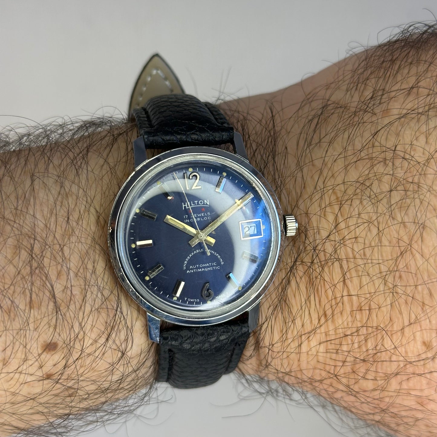 Reloj Hilton Automático Hombre 17Jewels Sunburst Azul Año 1964 INCABLOC ESCASO