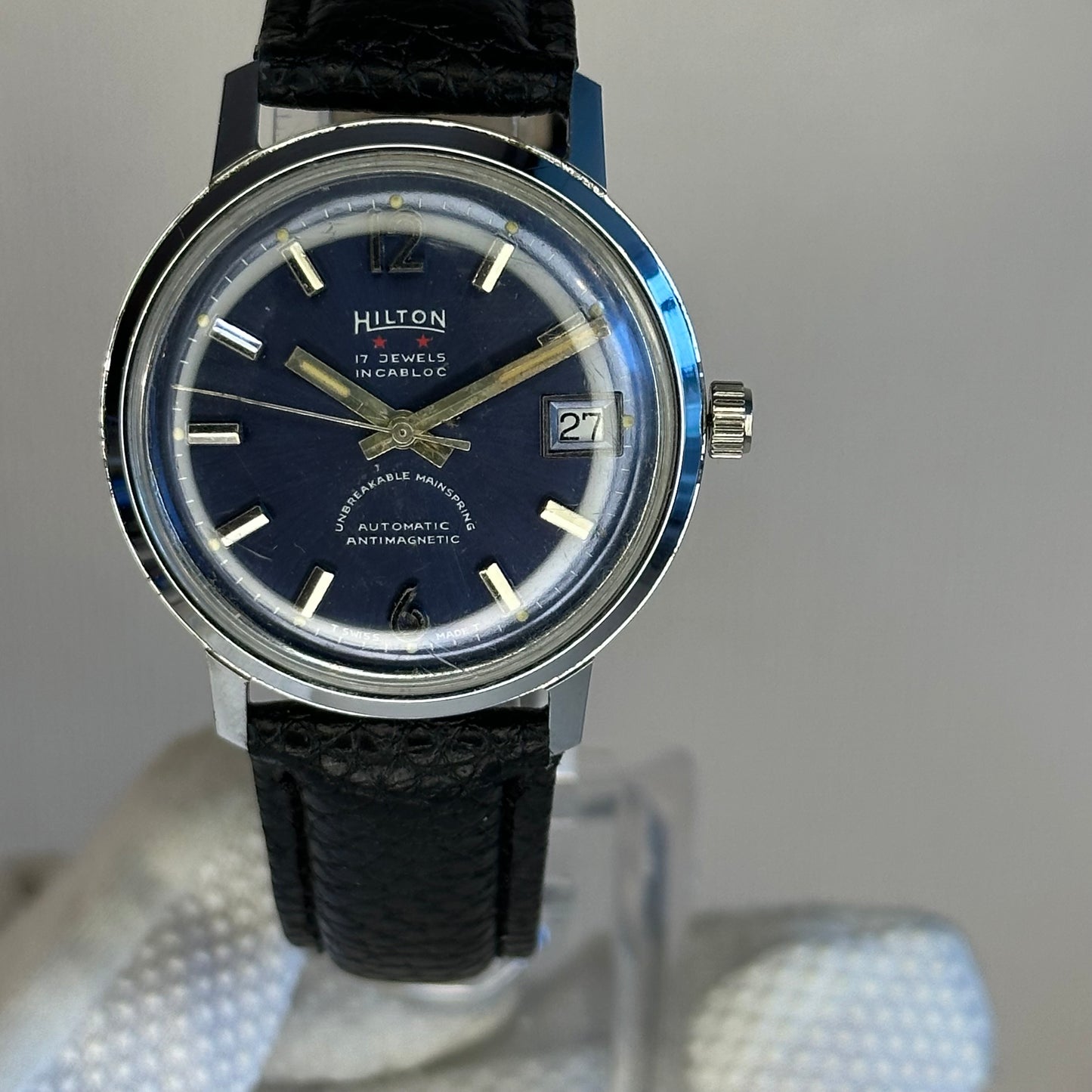 Reloj Hilton Automático Hombre 17Jewels Sunburst Azul Año 1964 INCABLOC ESCASO