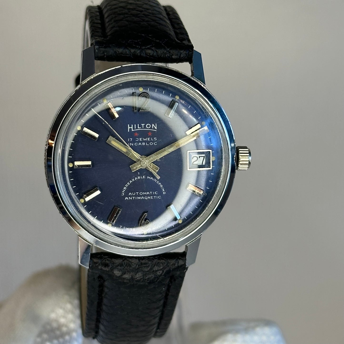 Reloj Hilton Automático Hombre 17Jewels Sunburst Azul Año 1964 INCABLOC ESCASO