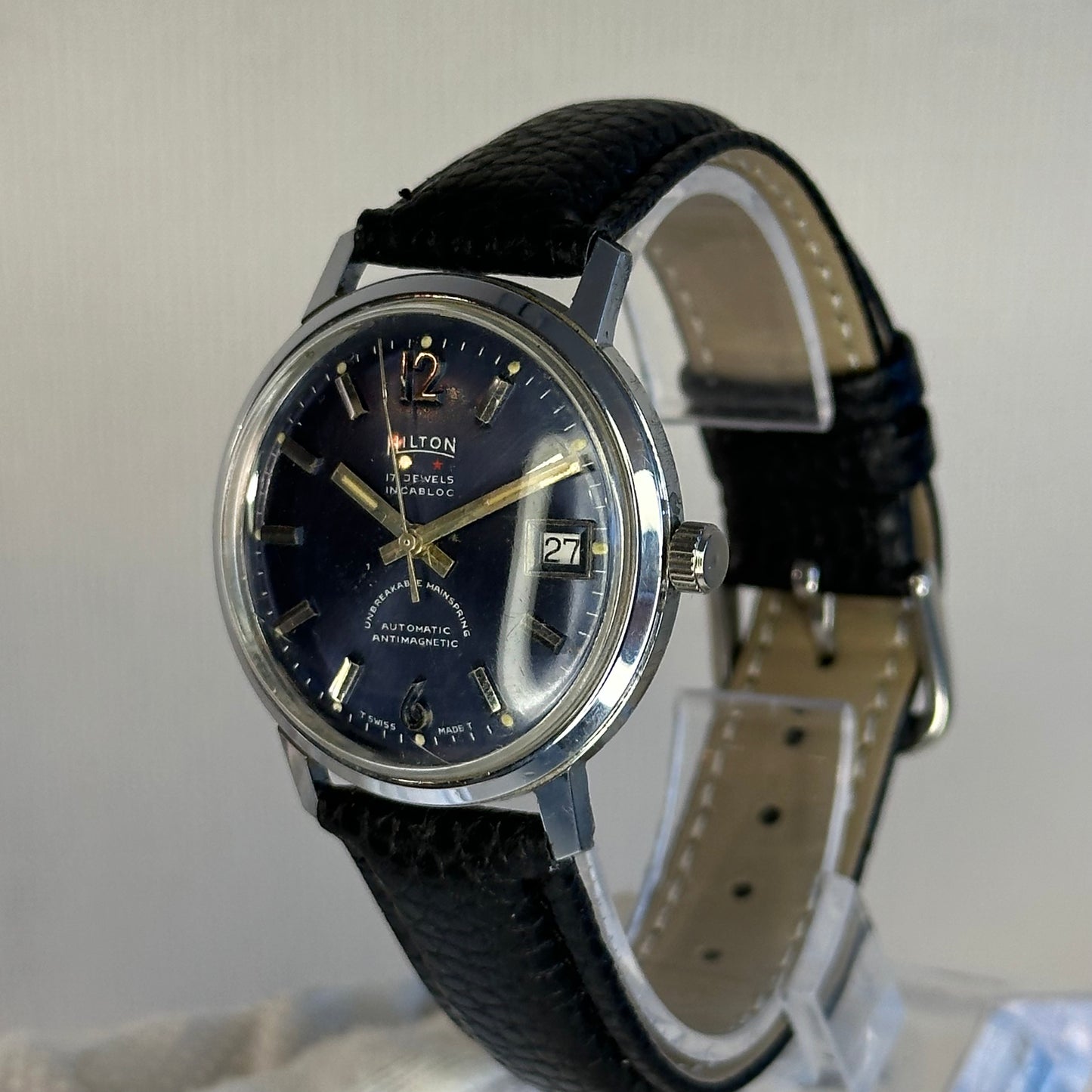 Reloj Hilton Automático Hombre 17Jewels Sunburst Azul Año 1964 INCABLOC ESCASO
